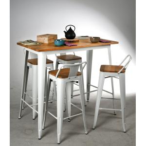 TABLE HAUTE 3 PIECES BOIS ET METAL BLANC